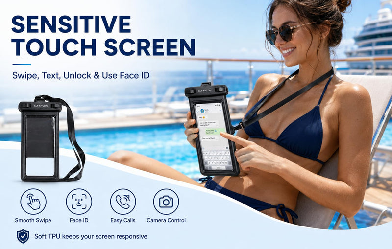 3D TPU Waterproof Phone Pouch, IPX8 Underwater Phone Case 100FT, Touch Screen Cell Phone Dry Bag with Lanyard, 7 Inch Fits iPhone 17-14 Pro Max, Samsung Galaxy S26/S25/S24 Ultra (Blue+Black) Blue+Black