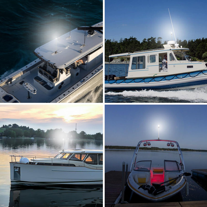 Young Marine Boat Anchor Light 3-Nautical Mile White LED Fold Down Stern Light for Pontoon and Fishing Boat All Round 360° White LED 12-24V (9" Foldable) 9" Foldable