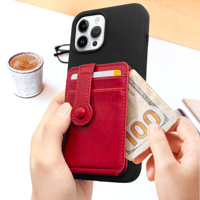 M-Plateau Phone Card Holder, Wallets With Elastic Magnetic Closure, Slim Card Holder For Phone Case With 3M Stickers For iPhone 14 Case and Most Smartphone (Red) Red