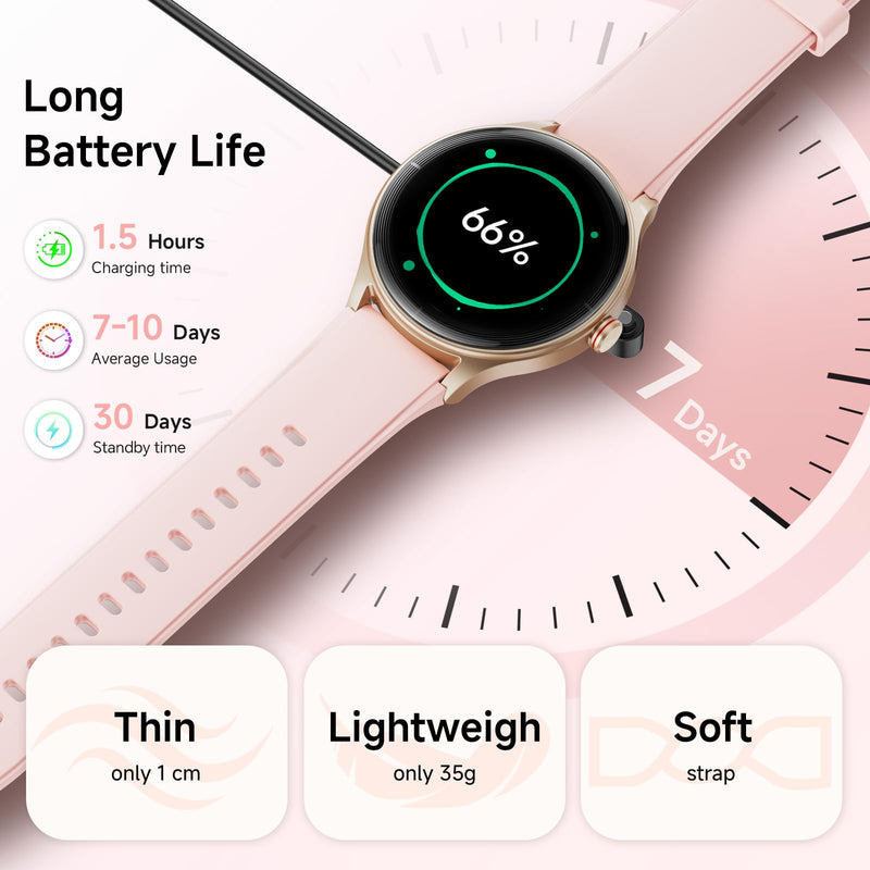 Smart Watch for Women,1.57'' AMOLED Touchscreen Compatible with Android&iOS | Fitness Watch with Heart Rate/Sleep/SpO2 Monitor 110+ Sport Modes,Smartwatch with Answer/Make Call,3ATM Waterproof 2 Bands Pink 1.57