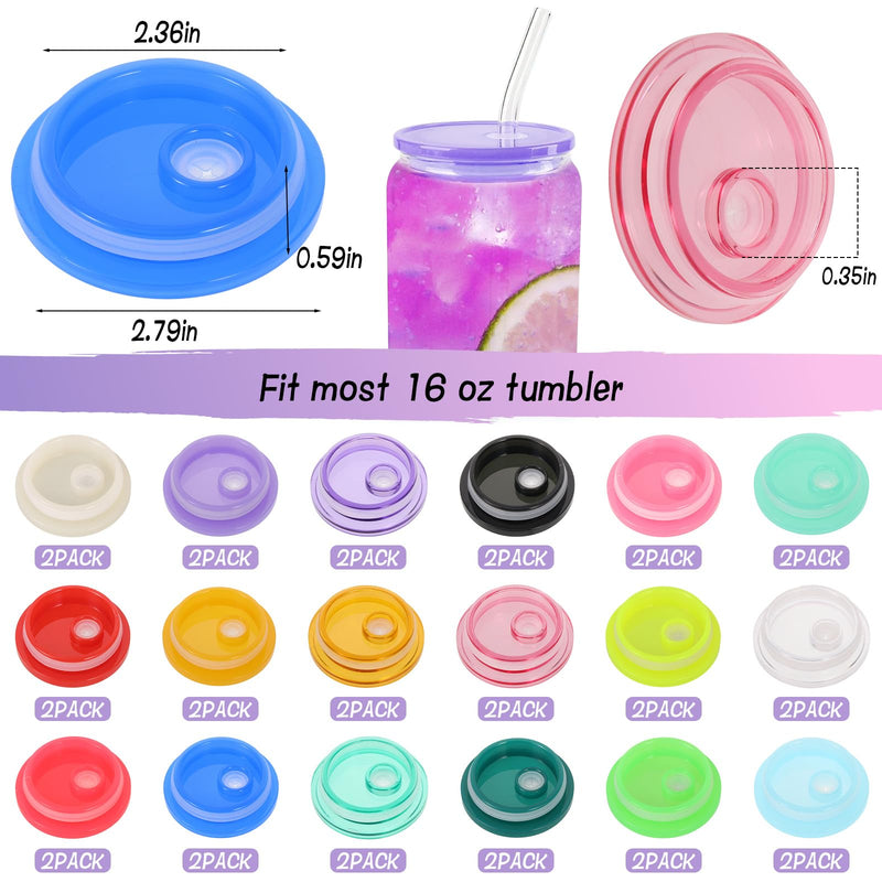 36-Pack Colorful Acrylic Cup Lids with Straw Hole - Spill-Proof Reusable Covers for 16oz Glasses & Tumblers - Perfect for Iced Coffee, Beer, Beverages 36-Pack