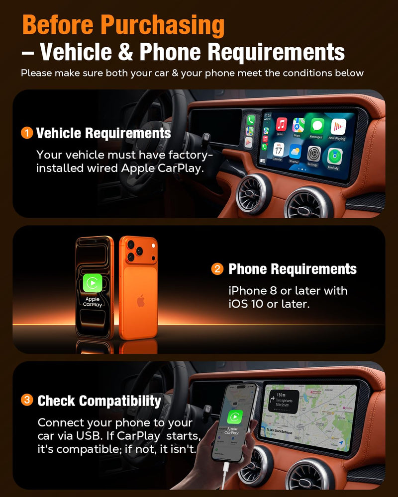 Houflody Wireless CarPlay Adapter for iPhone Apple (Latest Upgraded Chip) | Convert Factory Wired CarPlay to Wireless with Stable, Low Latency, Auto Reconnect, Ultra-Compact Design & Plug-and-Play