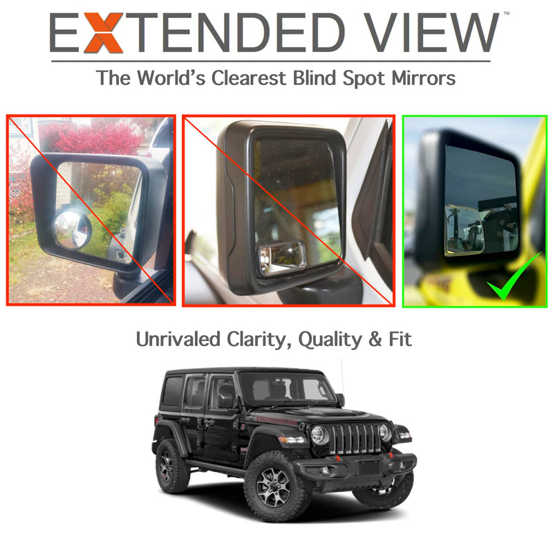 Custom Blind Spot Mirrors- Compatible with 2007-Present Jeep Wrangler | blind spot mirrors compatible with Jeep Wrangler JK and JL | NXTGEN Extended View Blind Spot Mirrors
