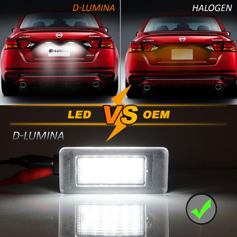 D-Lumina LED License Plate Light Tag Lamp Assembly for 2019-UP Nissan Altima Sentra Rogue Versa, Powered by 18-SMD Xenon White LED Tag Lights, Pack of 2 Nissan Altima/Sentra/Rogue