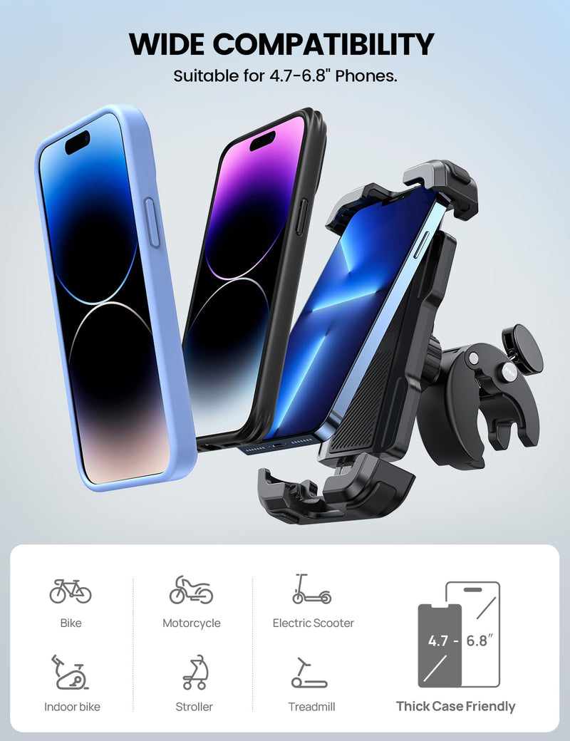 Lamicall Motorcycle Phone Mount, Bike Phone Holder - Upgrade Quick Install Handlebar Clip for Bicycle Scooter, Cell Phone Clamp for iPhone 16 15 Pro Max/ 14/13, Galaxy S10 and More 4.7-6.8" Phone Black