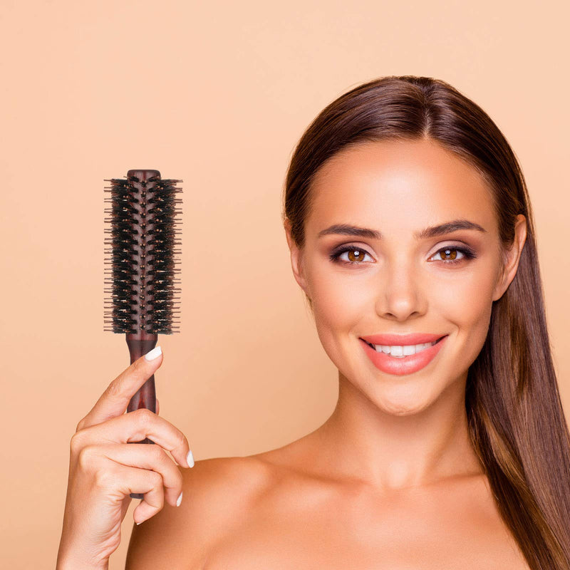 1 Pack Boar Bristle Round Brush Round Hair Brush, Wooden Handle Styling Brush Anti Static Quiff Roller Hair Comb for Men and Women, Straightening and Curling, Wet and Dry Hair | Anti Static Quiff Roller Hair Comb for Men and Women Straightening and Cur...