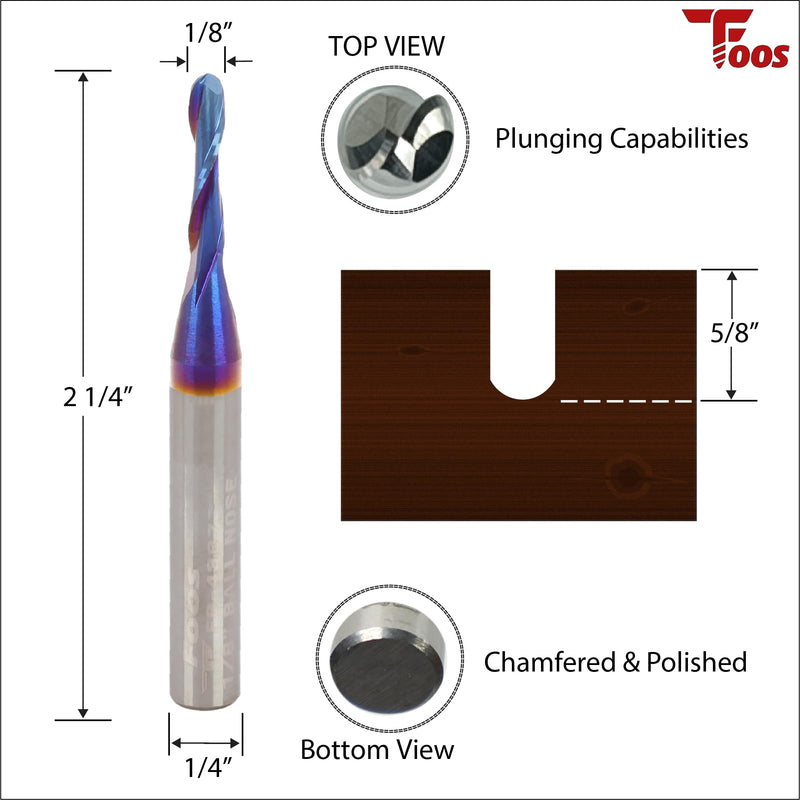 FOOS Nano - Ball Nose Spiral Router Bit Set - Solid Carbide - 1/4” Shanks - Veteran Owned (Set 1/8" 3/16" 1/4") Set 1/8" 3/16" 1/4"