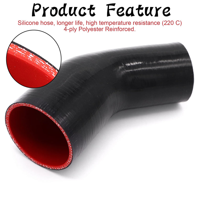 45 Degree 2-1/2 to 3 inch(63-76mm) Silicone Reducer Coupler Hose,4-Ply Reinforced,Length 4inch(102mm) with 2PCS clamps Turbo/Intercooler/Intake Piping Reducer ID2.5-3" 45 degree