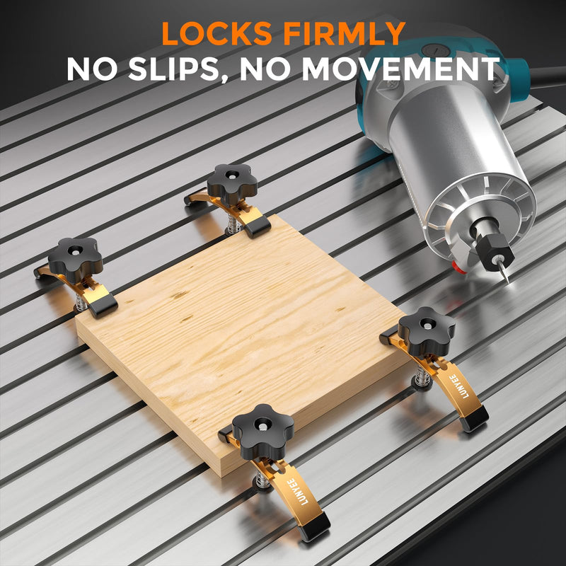 T-Track Hold Down Clamps, 4 Pack Extended 5-3/8" T Slot Clamp Set for CNC Router and Woodworking, Adjustable Hold Down Clamp with Rubber Pads
