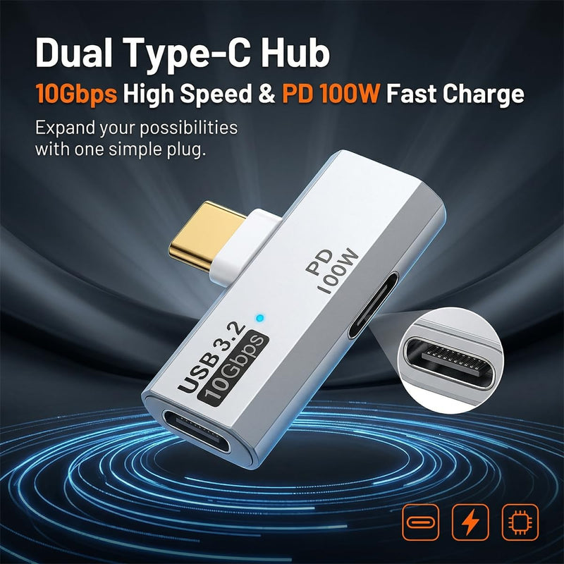 USB C Splitter 2 in 1 Adapter, 100W PD Fast Charging & 10Gbps Data Transfer | USB C OTG Adapter, USB C Male to Dual Female Extender for iPhone 15 Pro Max, Steam Deck, MacBook, iPad, Galaxy S24