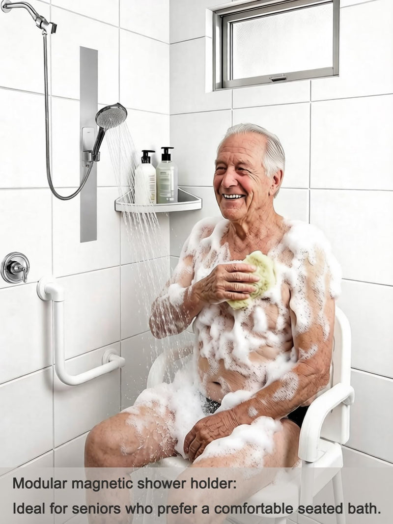Modular Magnetic Handheld Shower Head Holder, 5-Section Customizable Sliding Rail with Tool-Free Adhesive Installation, Adjustable Height and Angle for Shower Chairs, Kids, Pets, Elderly, RV, Bathtub Silver