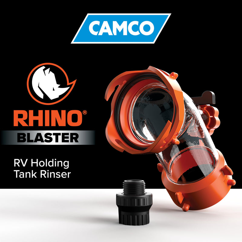 Camco Rhino Blaster RV Tank Rinser with Backflow Preventer RV Accessories for Toilet and Waste Tank Cleaning - Essential Camper Supplies for Odor Control and Sensor Maintenance - (39080) Without Gate Valve Standard Packaging