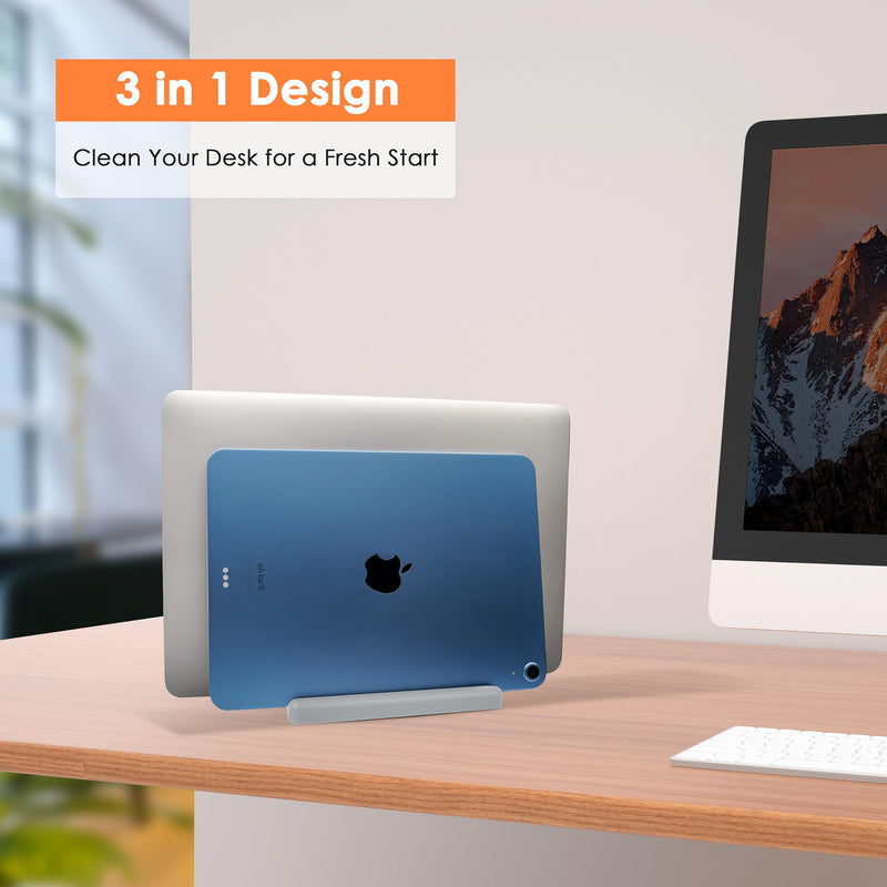 Vertical Laptop Stand, ABS Plastic, Adjustable Dock up to 15 inch PC Desk Space Saver for MacBook/Surface/iPad/mini PC (Space Grey) Space Grey