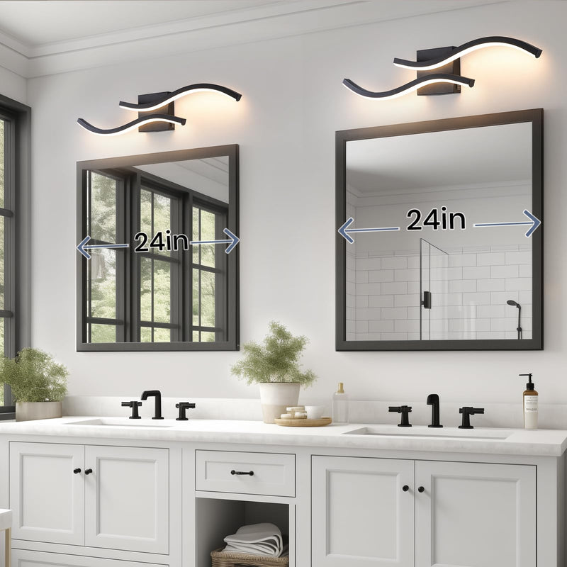 Bathroom Vanity Light Fixture, 26W 5CCT Dimmable Modern Led Bathroom Light Fixtures Over Mirror, LED Vanity Lighting Bar for Bathrooms (Black, 24inch) Black