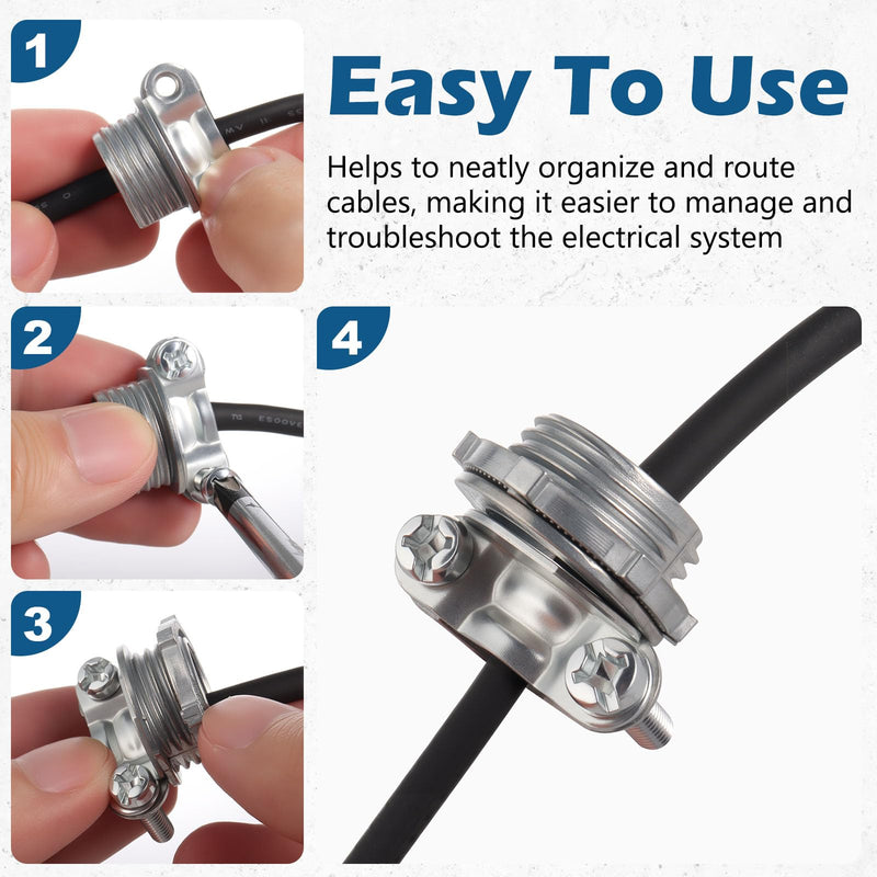 50 Pack 1/2 inch Clamp Type Cable Connectors, Zinc Alloy Wire Clamps for NM Cables, Electric Wires, Metallic Conduit, Electrical Box 50