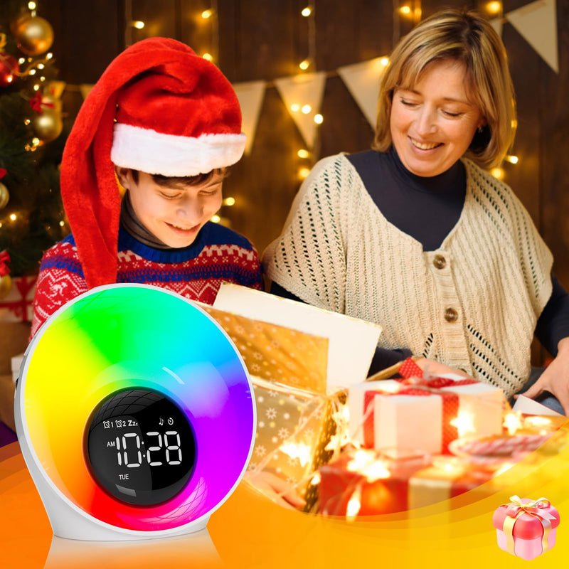 Wake Up Light Sunrise Alarm Clock, White Noise Sleep Sound Machine with 30 Soothing Sounds, Night Lights, Dual Alarms, Snooze, Timer, Bedside Lamp, Christmas Gift for Women, Kids, Heavy Sleepers Large