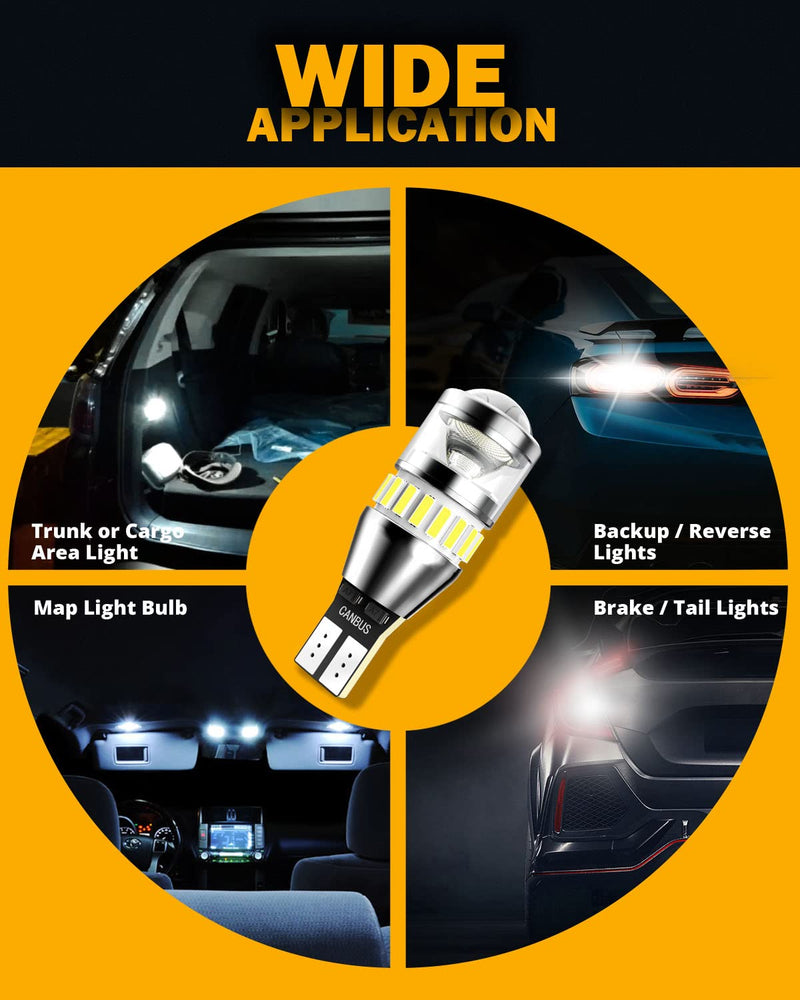 Auxbeam 912 921 LED Bulb for Backup Reverse Light Bulbs, 4000 Lumens 400% Brighter Super Bright Canbus Error Free 906 904 922 W16W T15 LED Bulbs with Double Projectors, 6500K White, Pack of 2