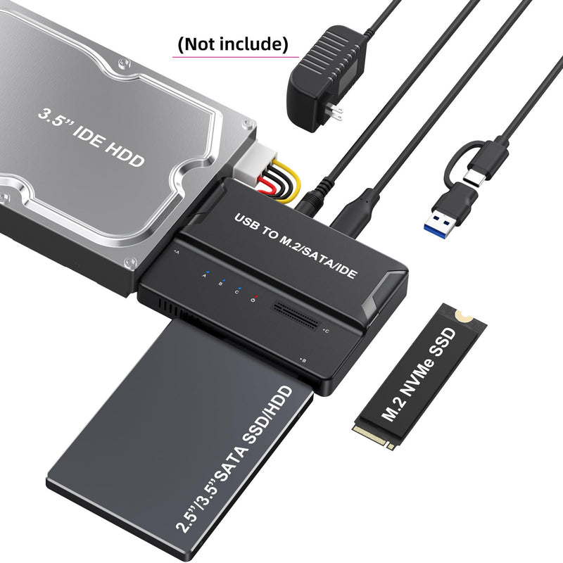 USB 3.0 USB-C Type-C to Dual NVME M-Key M.2 SATA 2.5 3.5 Inch & IDE 40Pin SSD Docking Vertical External PCBA Case Enclosure NVME+SATA+IDE