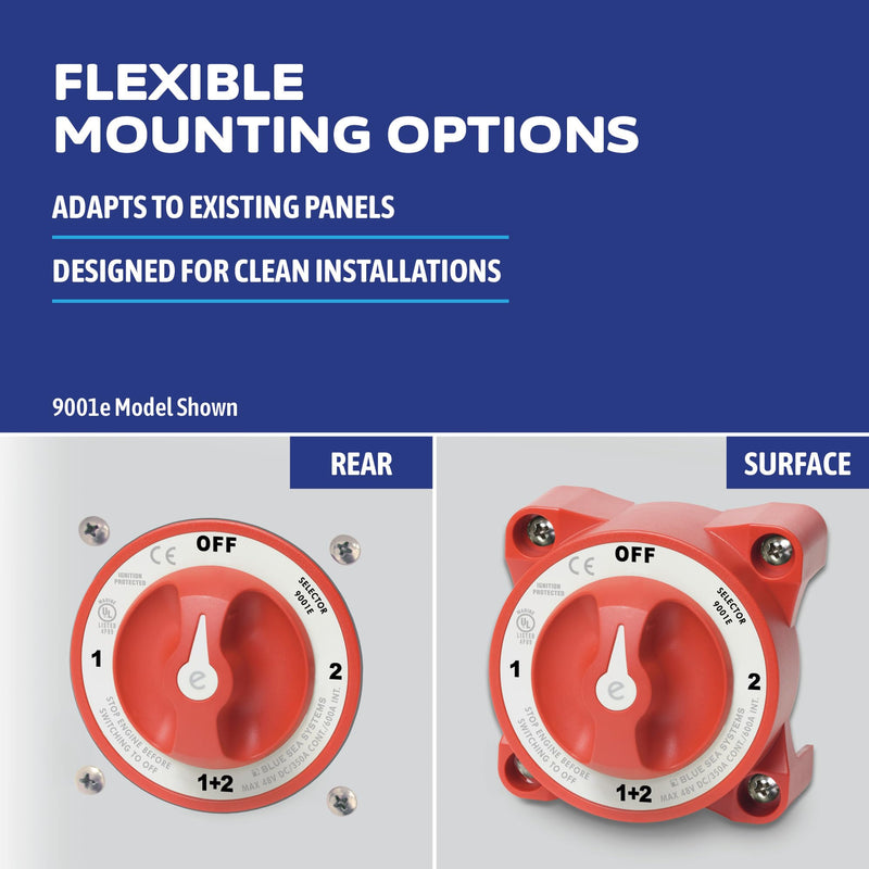 Blue Sea Systems e-Series Battery Switch Selector 4 Position, 32V DC, 325A Red, 9001e Selector 4 Pos.