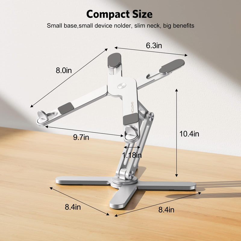 OMOTON 360° Rotating Laptop Stand Riser for Desk, Ergonomic Foldable Computer Stand Adjustable Height Angles for Collaborative Work, Easy Storage Fit Macbooks,All Laptops up to 16 inches, Silver