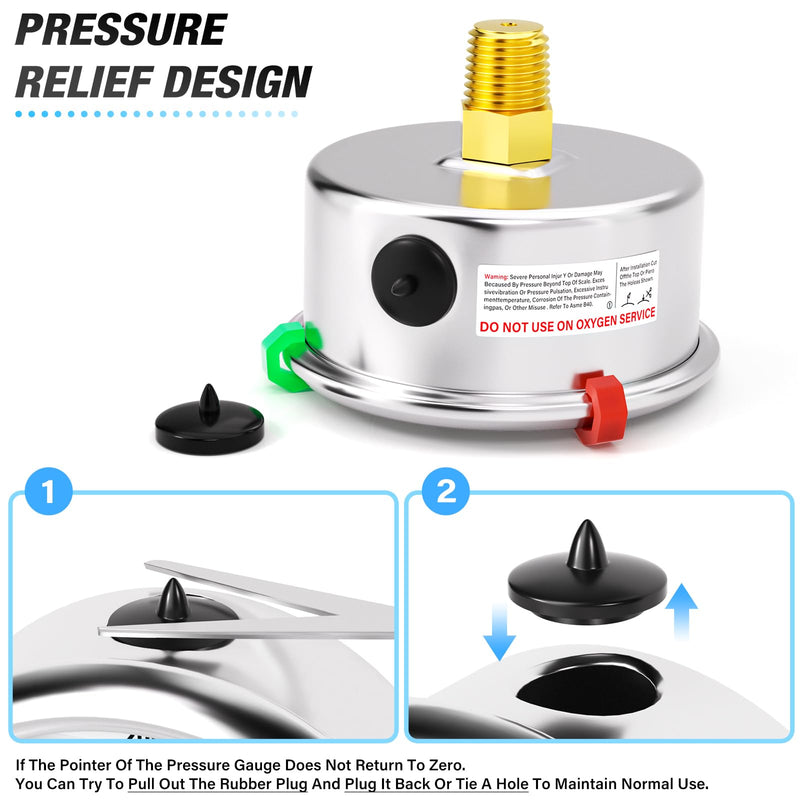 MEANLIN MEASURE -30inHG~30Psi Vacuum Pressure Gauge 1/8" NPT 2.5" FACE DIAL, Stainless Steel Liquid Filled Pressure Gauge WOG Water Oil Air Center Back Mount (with 2PCS Snaps) -15-30Psi Back Mount (1/8NPT)