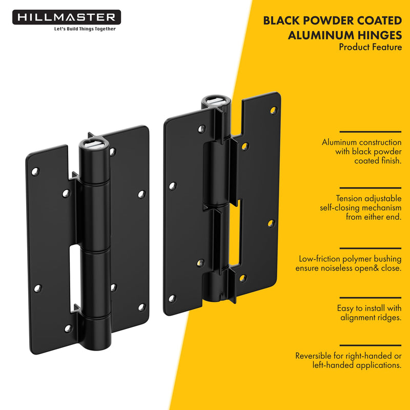 5-3/4" Self Closing Aluminum Gate Hinges for Metal Gates,Heavy Duty Fence Door Hinges for Pool Gate, Adjustable Tension Hinges for Vinyl Fence,Hinges for Indoor Outdoor,Gate Hardware,2Pack,Matte Black
