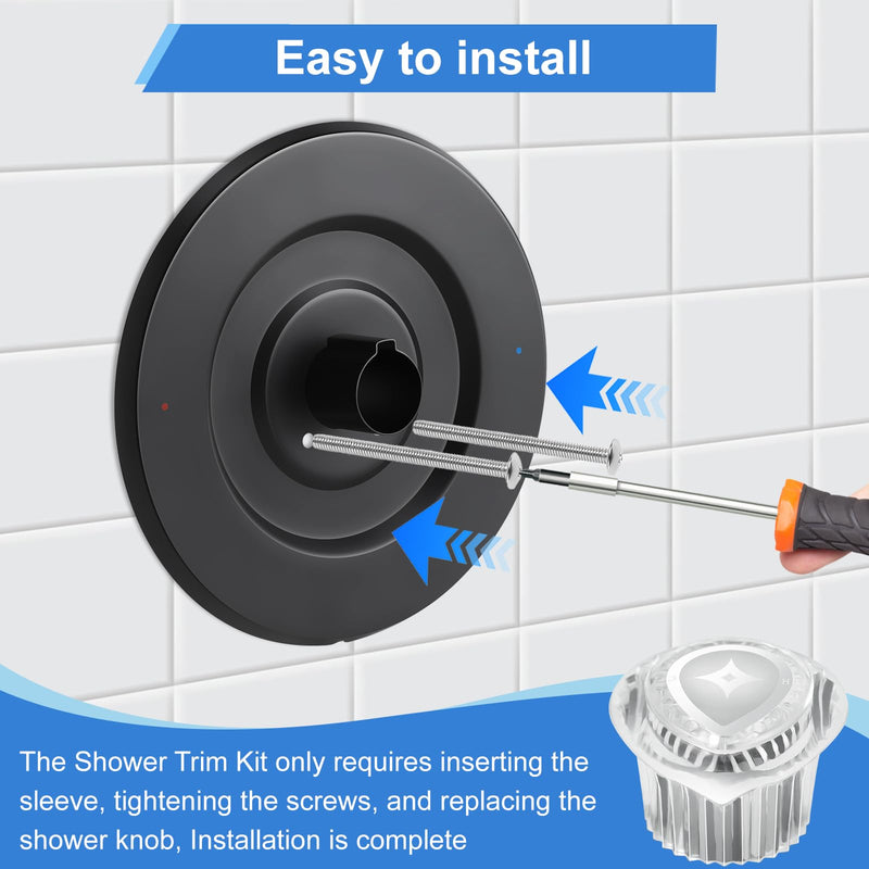 Matte Black Shower Trim Kit, Compatible with Moen T470 Chateau Shower Trim Kit for 1225 Trim Kit, With 1225 Replacement Cartridge, 104421 Removal Tool, Escutcheon, Tubes, Shower handle and Screws