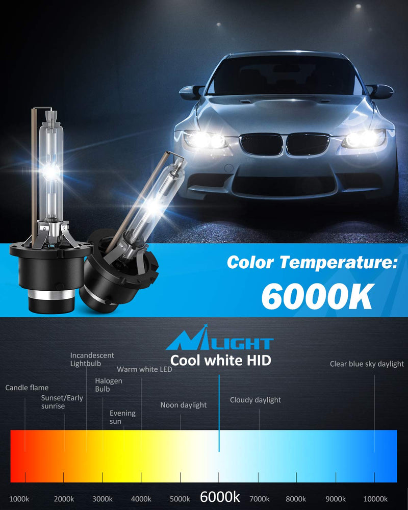  [AUSTRALIA] - Nilight D4S HID Bulbs, 6000K Diamond White D4S Replacement Super Bright High Low Beam D4S HID Headlight Bulb for 12V Cars, 2-Pack