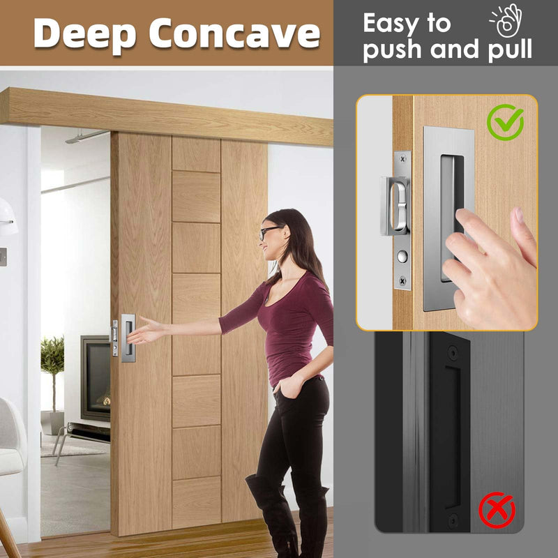 6-Inch Pocket Door Hardware Set - Complete 304 Stainless Steel Kit with Pop-Out Ring Pocket Door Handle, Edge Pull,Door Thickness Minimum 1 7/14 inches Silver