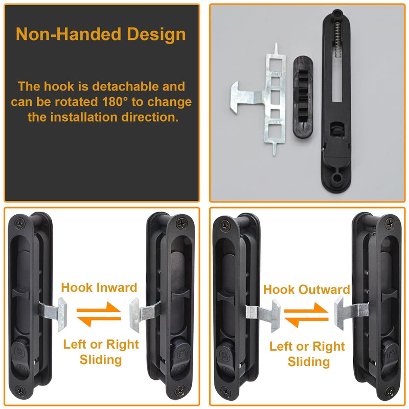 Sliding Screen Door Handle & Latch with Keeper, Fits Doors Thicknesses Ranging from 15/16" to 1-1/8", and mounting Holes 5-1/8" on Center (Black) Black