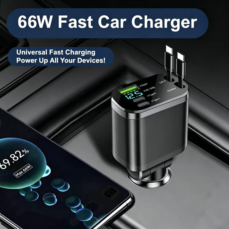 Retractable 5-in-1 Charging in-Car Device | High-Power, Battery-Free 66.0