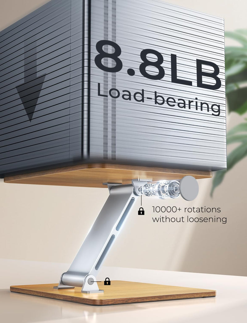 Wood + Aluminum Laptop Stand, Adjustable Height Ergonomic Laptop Riser Holder Mount, Portable Computer Notebook Stand for Desk, Compatible with MacBook Pro/Air, HP, Dell 10-16" (Walnut Grain)