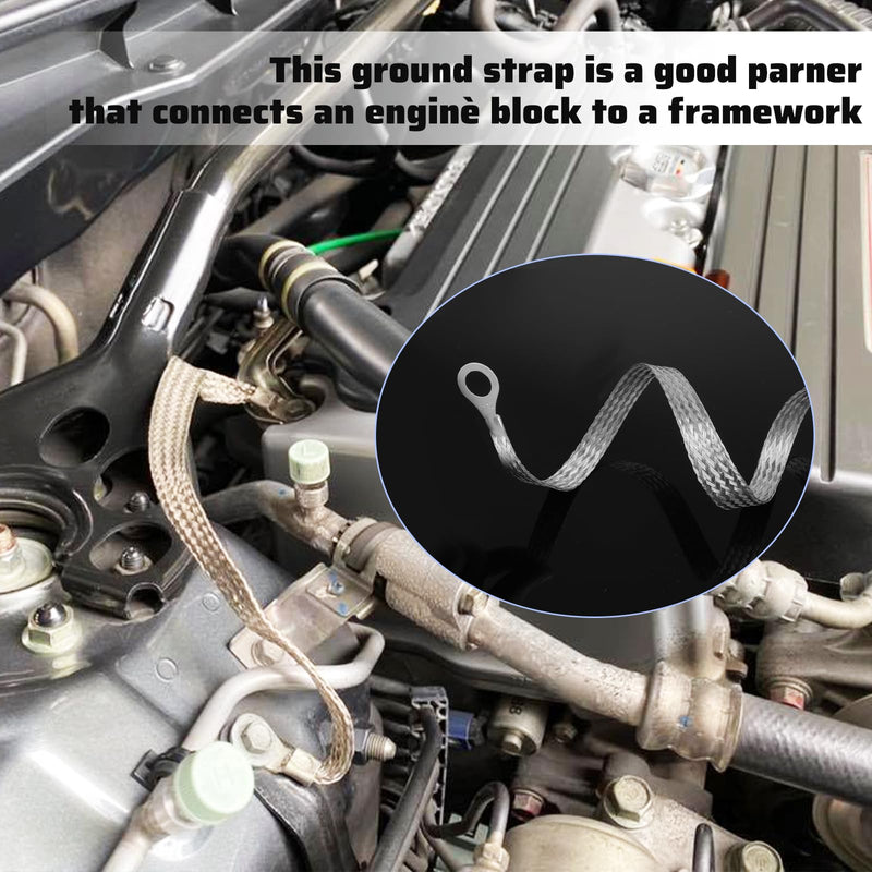 3Pcs Ground Strap Automotive, 20" x 1/2" Vehicle Grounding Straps, Engine Tinned Copper Braided Ground Strap with Ring Terminals for Most Cars