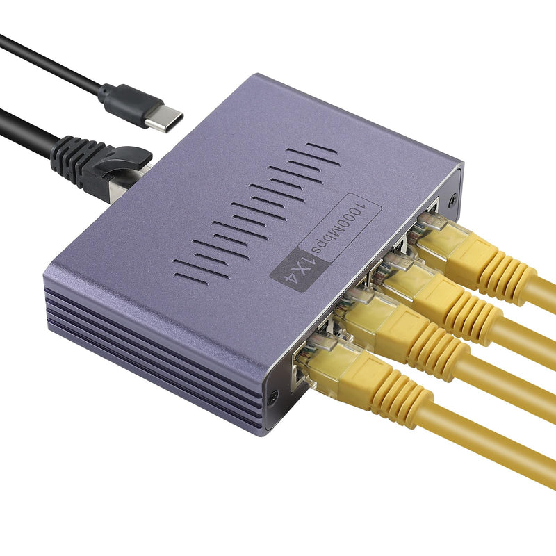 Gigabit Ethernet Splitter 1 to 4 - Network Splitter with USB Power Cable, RJ45 Internet Splitter Adapter 1000Mbps High Speed for Cat 5/5e/6/7/8 Cable [4 Devices Networked Simultaneously] (ES-1X4) ES-1X4
