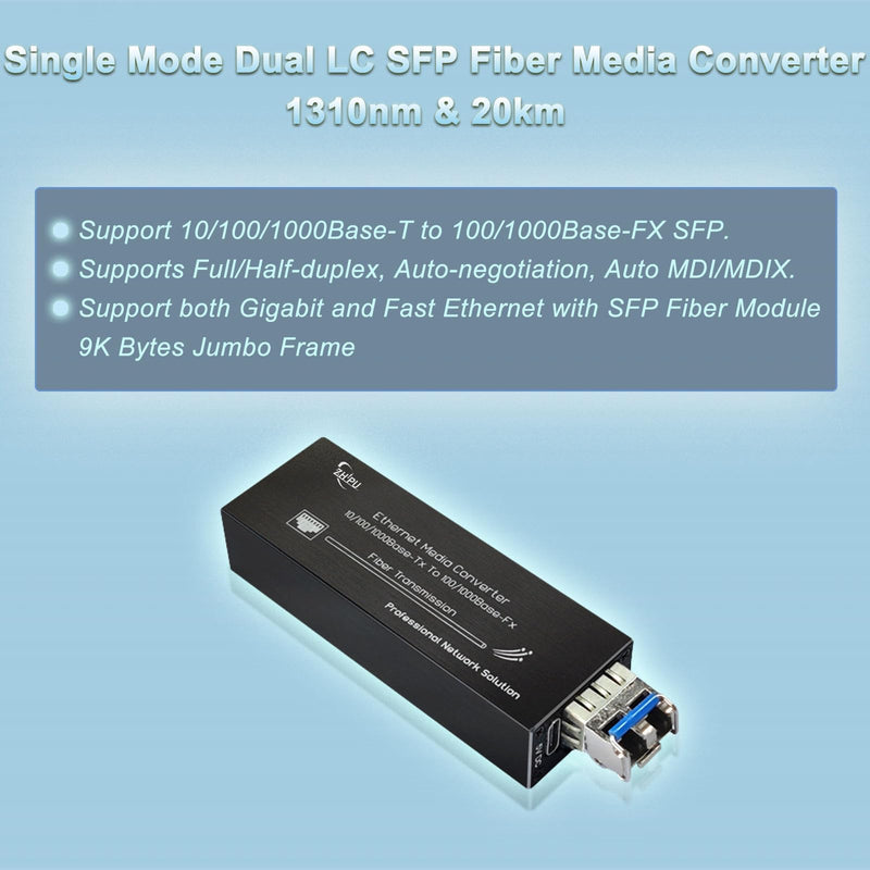 Mini Gigabit Fiber Media Converter Pair 10/100/1000Mbps with Matched SFP Module Pair (SM Single Fiber 1310nm/1550nm 20km), USB Type-C 5V Power Input, for CCTV/IP Cameras SMSF