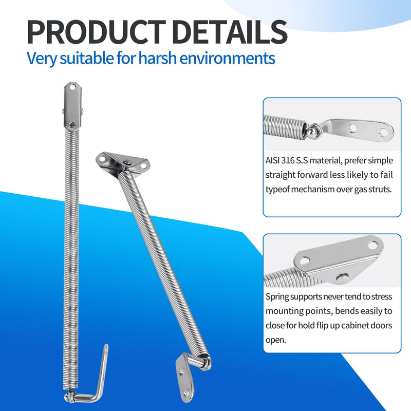Hoffen 2 Pack 316 Stainless Steel Marine Spring, 8-1/4" (210mm), Heavy Duty Hatch Lid Support Spring for Flip-Up Cabinet Doors