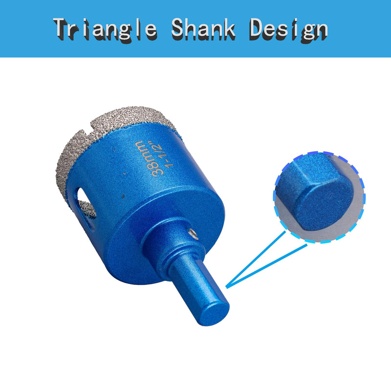 1-1/2 Inch Diamond Core Drill Bits,Vacuum Brazed Hole Saw with Pilot Triangle Shank for Ceramic Tile Glass Concrete Porcelain Granite Pack of 2Pcs Head diameter 38mm(1-1/2")