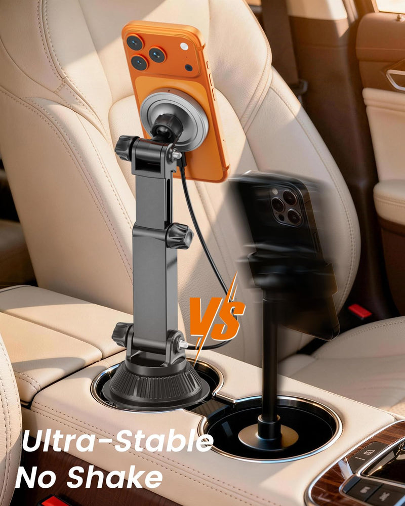 OHLPRO for MagSafe Cup Holder Car Mount Charger for iPhone 17, 15W Fast Charging Magnetic Cupholder Phone Mount, Compatible with iPhone 16 15 14 13 12 Series, for Kids Road Trip Essentials Sliver