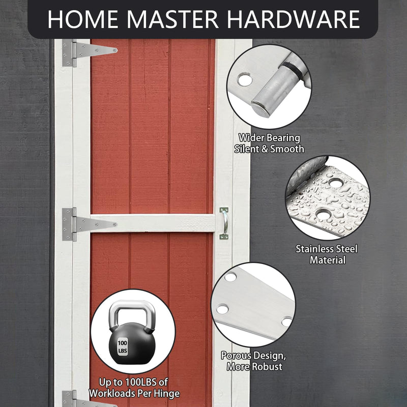 HOME MASTER HARDWARE 6 Inch Stainless Steel Gate Hinges for Wooden Fences Heavy Duty Tee Hinges,Shed Door Hinge,T-Strap Hinge for Outdoor Barns Gate with Screws 4 Pack 6" - 4pack