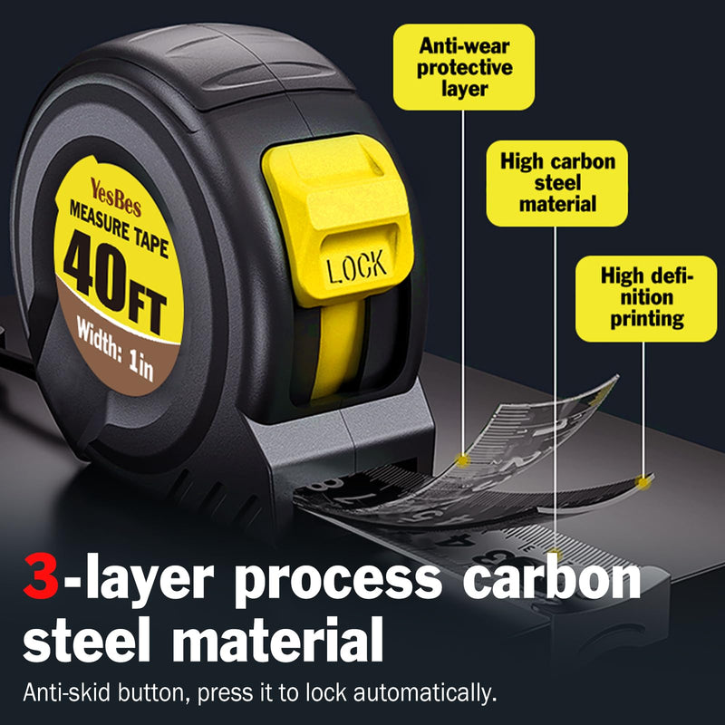 2 Pack Tape Measure 40 ft, Easy Read Measuring Tape Retractable, Measurement Tape 40 FT by 1 in 2 Pack