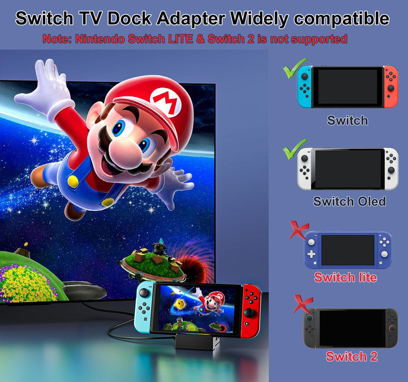 Switch Docking Station Switch Dock for Nintendo, Portable Switch TV Adapter Support 4K/60HZ Switch TV Dock Mode Compatible Switch/Switch OLED, Switch Travel Dock with HDMI2.0 USB3.0 Port