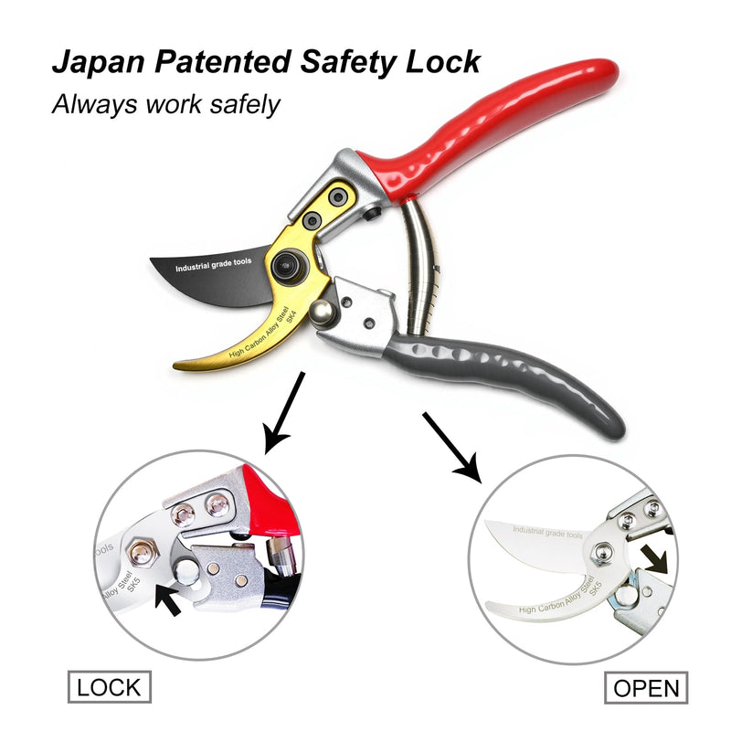 TONMA Bypass Pruning Shears [Made in Japan] 8 Inch Heavy Duty Garden Shears for Gardening, Professional Hand Pruners Garden Clippers with Japanese SK4 Steel Blades, Ergonomic Non-Slip Grip Bypass Pruning Shears Heavy Duty