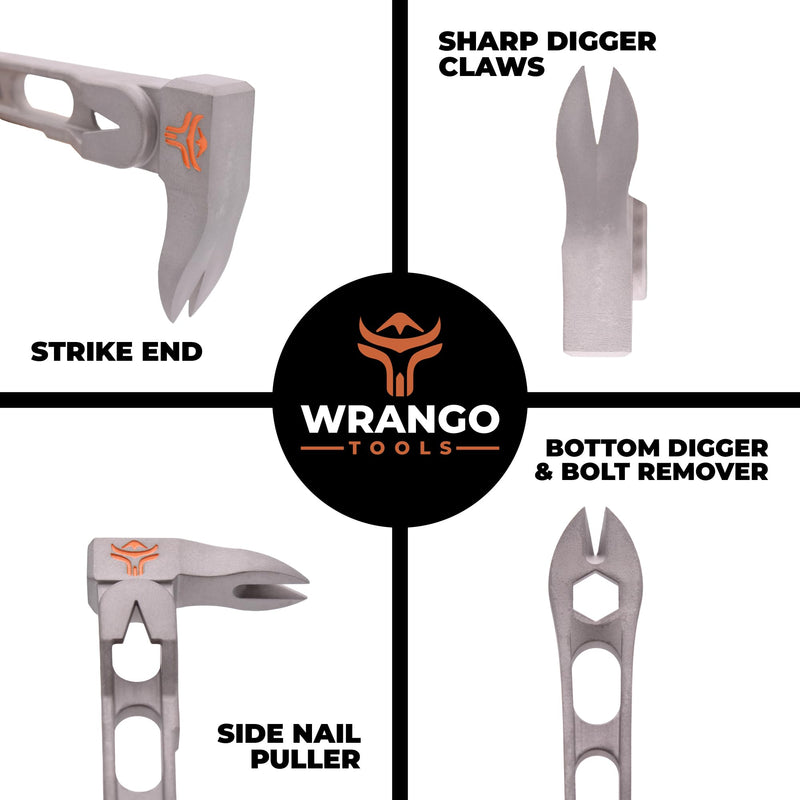 Wrango Tools 9.5" Titanium Nail Puller Cats Paw Pry Bar - 45% Lighter Than Steel - Side Nail Puller - 13mm Bolt Remover - Professional Contractor Grade - 5% Donated To Help Farmers Titanium Pry Bar 9.5"