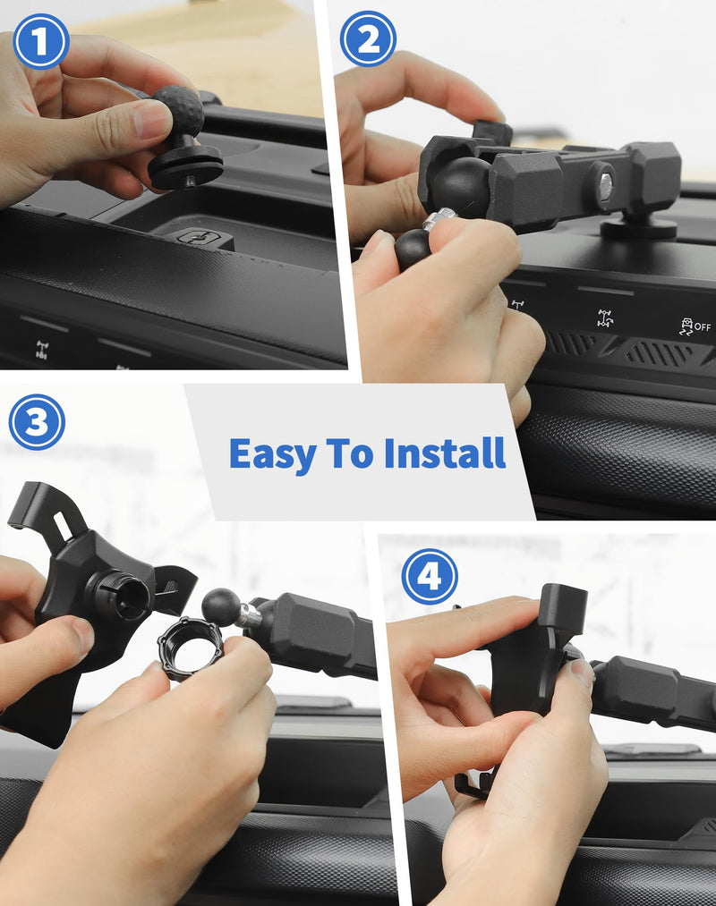 Dashboard Phone Mount Holder for 2021-2025 Ford Bronco Accessories 2/4 Door, 360° Adjustable Operation Rotates Vertical and Horizontal Aluminum Car Phone Holder Black Y