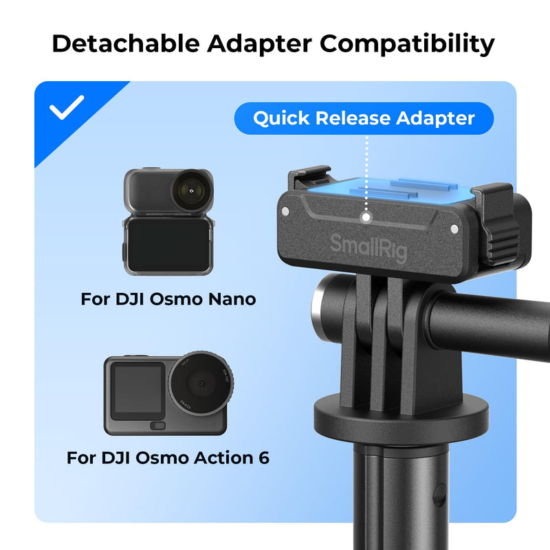 SmallRig One-Touch Open Action 6/Nano Selfie Stick Tripod, 5.2-12in | Detachable Adapter Only for DJI Action 6/Nano, 2 Prong Mount for DJI, for Insta360, for GoPro Action Cameras - 6149 for DJI Action 6&Nano