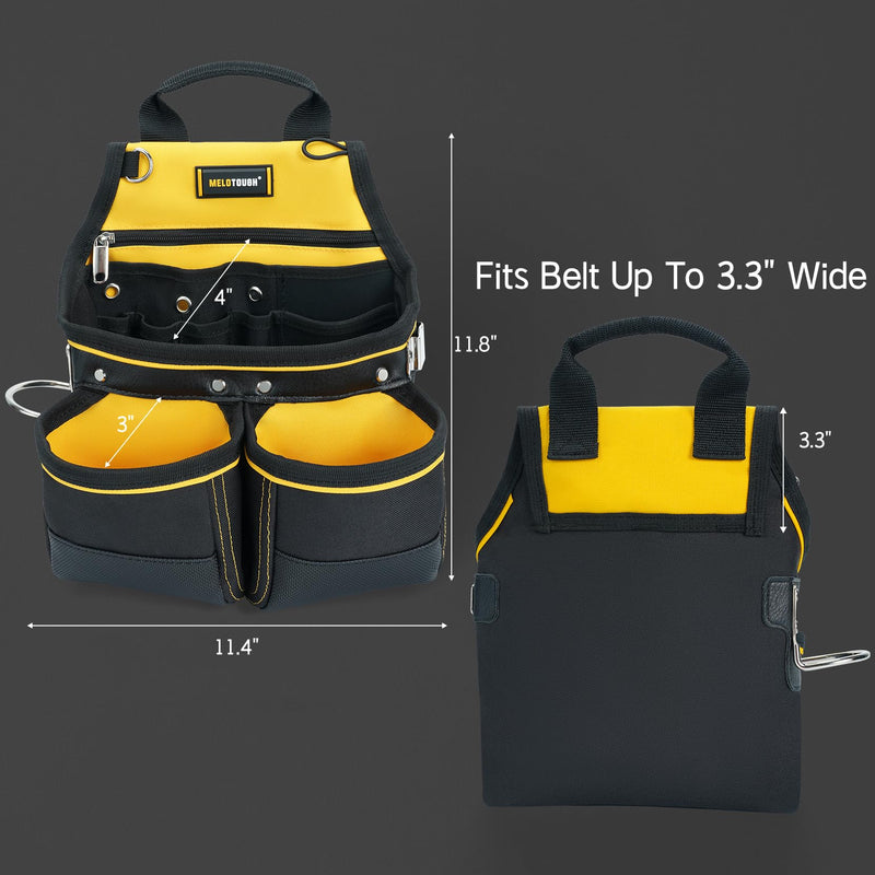 MELOTOUGH Carpenter Tool Pouch with 10 Pockets,Electrician,Framer Belt Bag,with Belt Clip，Tool Belt Pouch with Hammer Holder for Roofers,Constructors,Handyman,Electrician