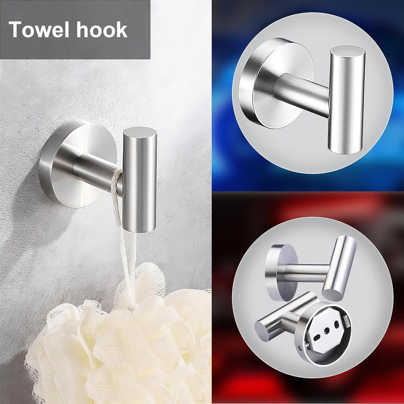 5 Pieces Bathroom Hardware Accessories Set Brushed Nickel, 24Inch Round Towel Racks Set for Bathroom, SUS304 Stainless Steel Towel Bar Set,Toilet Paper Holder Wall Mounted 5 Pieces 24" B