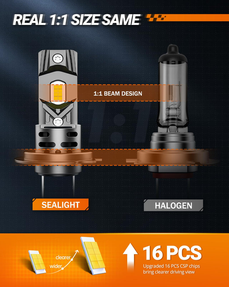 SEALIGHT H7 Bulbs 60000LM for ATVs & Powersports, 2024 Version, 60000LM Brighteness Wireless Fog Lights Easy Installation 10 Years Lifespan Daytime Running Lamp Modules- Pack of 2
