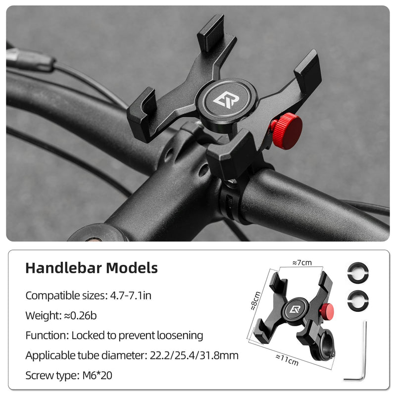 ROCKBROS Bike Phone Holder, Aluminum Bike Phone Mount Holder,Handlebar Mounted Cell Phone Holder for 4.7-7.1 Inch Phones Handlebar Mount