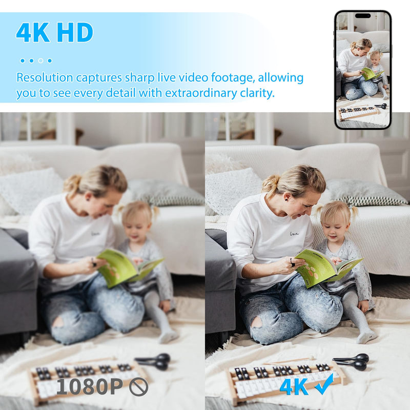 Mini Camera 2026 4K HD WiFi Portable Nanny Cam with Motion Detection,Cloud & SD Storage,Night Vision,Wide Angle,Can No Need WiFi Cams Micro Wireless Small Security Cameras for Home Baby Indoor Outdoor Black